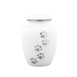 Pet Urn for Dogs and Cats Ashes-A Loving Resting Place for Your Special Pet,Cat and Dog Urns for Ashes,Pet Cremation Urns Up to 85 Cubic Inches:with Velvet Bag (Non Customize, White (Paw)