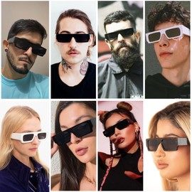 TruFabV Vintage Rectangle Sunglasses for Men Women 90s Retro Fashion Glasses Square Shades (Black/Yellow)