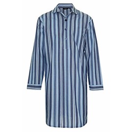Mens Summer Nightshirt Poly Cotton Stripe (XXL, Navy)