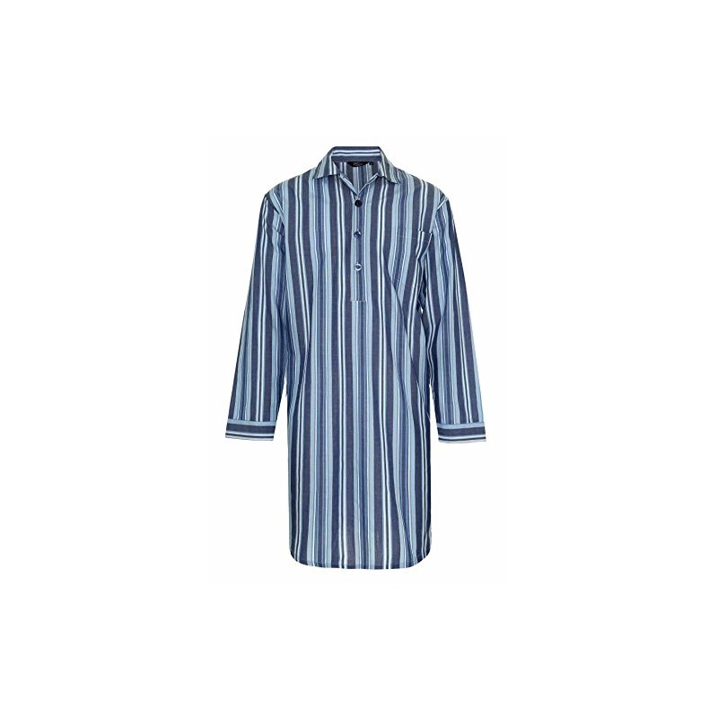 Mens Summer Nightshirt Poly Cotton Stripe (XXL, Navy)