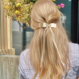 VOBOBE 2PCS Hair Bows for Women Girls, Gold Tassel Ribbon Bowknot Hair Clips Barrettes for Girl with Small Long Tail Solid Satin Hair Accessories (Gold)