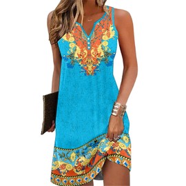 Ladlop Womens Summer Casual Dress A-line Boho Beach Sundresses with Pockets Floral Print 8 L