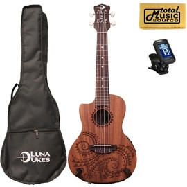 Luna Guitars A/E Concert Tattoo LEFTY w/Tuner & PC