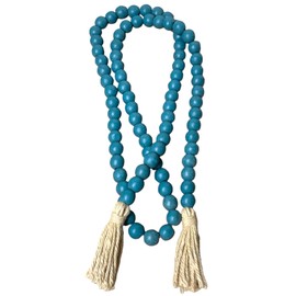 90" Wooden Bead Garland with Jute Tassels - Boho Wedding Garland, Rustic Boho Home Decor, Coffee Table, Mantle Decorations, Farmhouse Decor, Boho Decor (1, Turquoise Round)