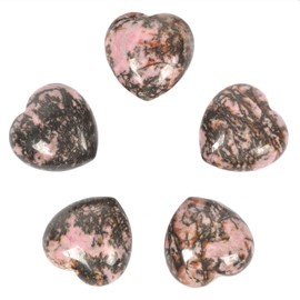 Matrix Rhodonite Healing Crystal Heart Love Stones Pocket Palm Thumb Gemstones Chakra Reiki Balancing Valentines Day Gifts 1 inch（Pack of 5）