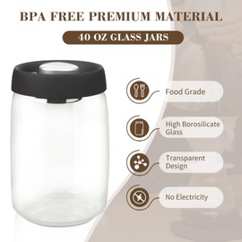 HeipokLife Vacuum Coffee Canister Sealed Glass Jars with Airtight Lids 40 floz 2pcs Ground Coffee Food Storage Container Sets for Kitchen Beans Sugar Tea Cookies