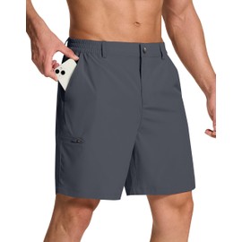 SERAMY Mens Stretch Golf Shorts with 6 Pockets Dry Fit 7 Inch Inseam Lightweight Dress for Hiking Work Casual Deep Grey