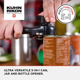 Kuhn Rikon 5-in-1 Can, Jar and Bottle Opener. Self-Attaching Can Opener. Tin Opener with Lid-Lifter. Jar Opener for Weak Hands. Jar Lid Opener – 3 Year Kuhn Rikon Kitchen Accessories Guarantee