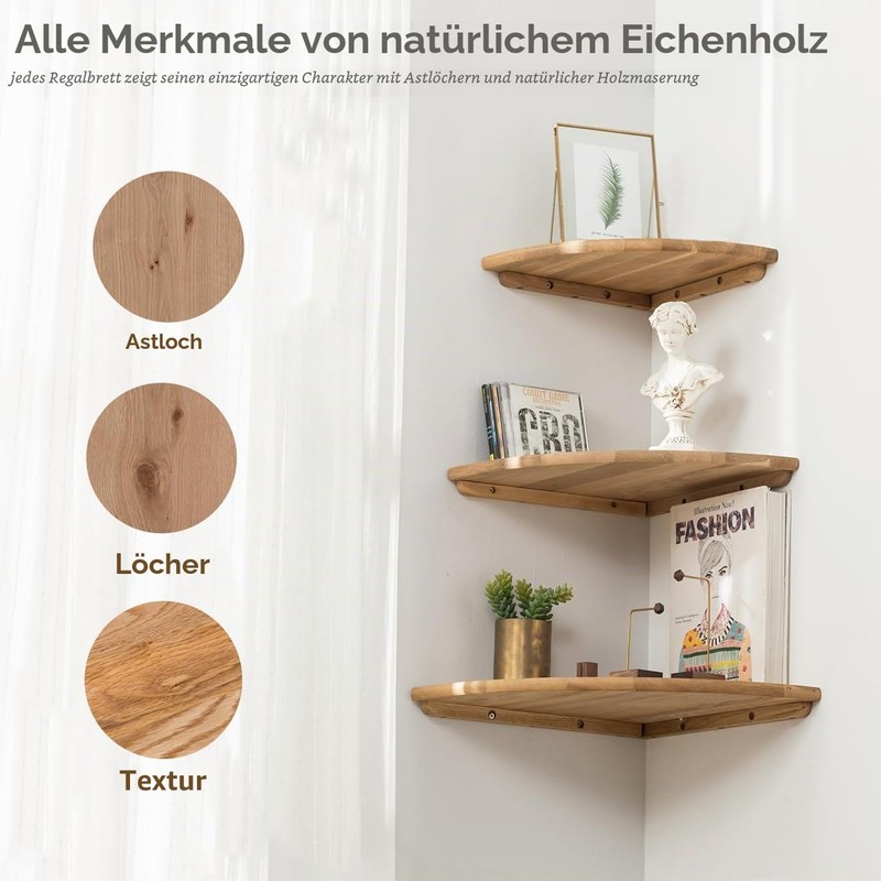 Love Oak Corner Shelf, 23 cm