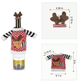 3Pack Christmas Wine Bottle Covers Reindeer Christmas Wine Ugly Sweater with Hat Red Ornaments Wine Bottle Covers for Home New Year Holiday Christmas Party Decoration