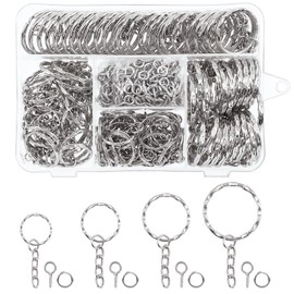 Rustark Silver Key Chain Rings in Wave Patterns Design Bulk Set 100Pcs Key Chain Rings 100Pcs Open Jump Rings 100Pcs Screw Eye Pins for DIY Crafts