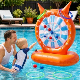 Kids Pool Toys Games, 2-in-1 Inflatable Dart Board Ball and Ring Toss Water Game, Fun Summer Swimming Pool Party Beach Lawn Outdoor Camping Party Float Games for 3-12 Yrs Boys Girls Teen Adult Family