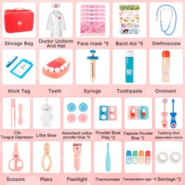 Doctor Toy Set for Children, Toy Doctor's Tool, Wooden Doctor's Toy for Children with Accessories such as Stethoscope, Syringe, Doctor's Coat, Gift for 3 4 5 6 7 8 Years Old Boys and Girls Cosplay