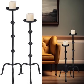 Mumufy 2 Pcs Metal Candlestick Floor Pillar Candleholder Elegant Black Tall Candleholder Metal Candelabra Candlesticks Holder for Formal Events Wedding Church Holiday Decor (32 Inch,27 Inch)
