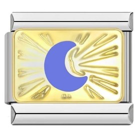 Blue Yellow Gold Moon Lucky Charm Birthday Mother Daughter Silver 9mm Italian Charm Compatible With Nomination Bracelet