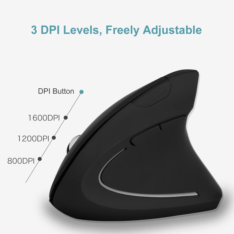 Vertikale Gaming-Maus, 2.4GHz Optical Wireless Ergonomic Mouse 800 1200 1600