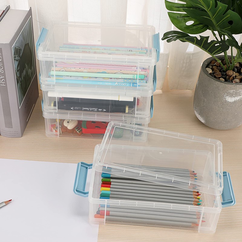 BTSKY Set of 4 Large Capacity Stackable Clear Pencil Case