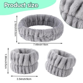 3 Piece Spa Wash Band Set Spa Face Headband Wrist Spa Wash Band Set Soft Skin Care Hair Band Elastic Wrist Sweatband Fluffy Cosmetic Headband for Women Girls Makeup