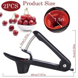 2Pcs Cherry Pitter, Olive Pitter, Cherry Stoner Remover with Stainless Steel Rod, Olive Removal Tool, Cherry Pip Remover/Dates Pitting Device, Cherry Pitter Fruit Tool (Black)