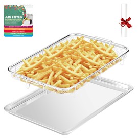 RIDGEPOLE 18.7" Air Fryer Basket for Oven with Baking Tray, Air Fryer Accessories, Oven Air Fryer Basket and Tray, Air Fryer Stainless Steel Basket,50pcs Air Fryer Paper,1pc Air Fryer Guidance.