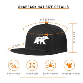 Papa Bear Hats for Men, Gifts for Father, Washed Black Baseball Cap for Dad Daddy Pops Pop Grandpa Grandfather, Print Mens Snapback Hat Flatbill Snap Back Trucker Dad Hat