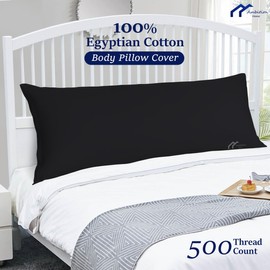 Body Pillow case Cover 20x60 Extra Long Body Pillow Case 100% Soft Egyptian Cotton 1Pc Full Body Pillow Cover 500 Thread Count Body Pillow case Zipper Closure - Black, Body 20x60 Inch