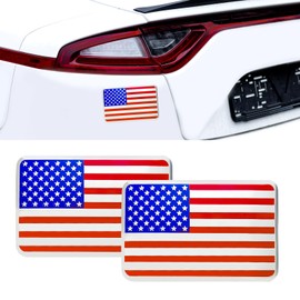 Hbxdeco 2PCS Car American Flag Emblem Decal Stickers, 3"×2" 3D Metal Patriotic Stars Stripe USA Flag Bumper Sticker, Car Decals for SUV Truck Motorcycle Window, Auto Body Decoration (Rectangular)