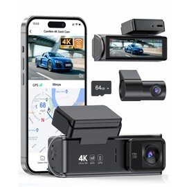 4K Dash Cam Front Rear: Dual Dash Camera for Car, 5GHz/2.4GHz Wi-Fi GPS Dashcam with Loop Recording 24H Parking Monitor WDR Night Vision G-Sensor 170° View Angle APP Control and 64GB Card Included