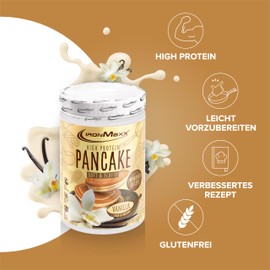 IronMaxx High Protein Pancake Mix, Vanilla 450 g Beutel, proteinreiche Backmischung für Pancakes, einfache Zubereitung und gut für Sportler