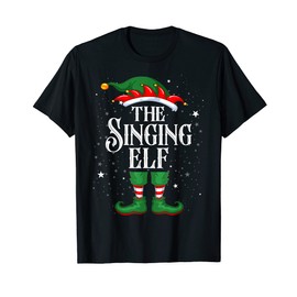 Christmas Elf with the Family Group, Funny Singing Elf T-Shirt, black