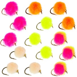 The Fly Fishing Place Bead Head Glo Bug Egg Fly Assortment - 5 Colors15 Wet Nymph Fly Fishing Flies - Hook Size 16