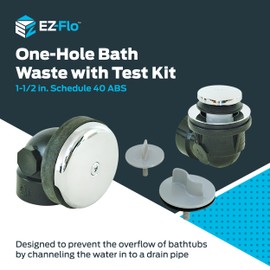 EZ-FLO 1-1/2 Inch Schedule 40 ABS One-Hole Bath Waste Drain with Test, Die Cast Drain Body, 35226