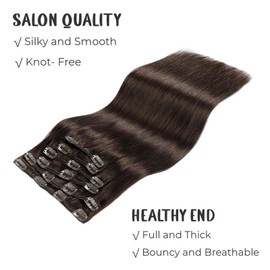 VINBAO Clip in Hair Extensions Real Human Hair 120g Dark Brown Hair Extensions Clip ins Straight Remy Human Hair Clip in Extensions for Women Double Weft Dark 18 Inch 6pcs (#C2, 18'')