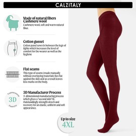CALZITALY Cashmere Wool Tights – Fleece Lined Warm Pantyhose for Women, S, M, L, XL, XXL, 3XL, 4XL, 150 DEN (L, Wine)