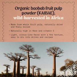 NaturaleBio Organic Baobab Powder 200g. High Fibre & Vitamin C superfood Powder. Supports Immunity, Digestion & Skin Health. Raw African Baobab Fruit Pulp. Vegan & Non-GMO.