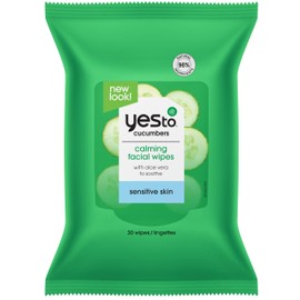 Yes To Face Wipes for Women and Men, Sensitive Facial Cleansing Wipes for use as a Make Up Remover, Cleaning, Soothing, Cucumbers Aloe Vera