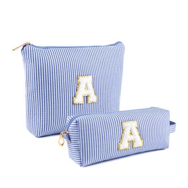 Muka Cosmetic Organizer, Monogrammed Travel Toiletry Bag for Women, Teens, Bridesmaid Present-Blue-T