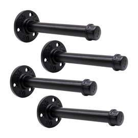 3/4" Industrial Pipe Wall Mounted Clothing Rack, Heavy Duty Rustic Vintage Black Metal Garment Bracket Frame, Residential Wardrobe or Commercial Clothes Display (4Pack, 8”Brackets)