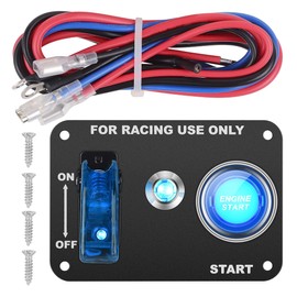 DC 12V Ignition Switch Panel 2 in 1 Car Engine Start Push Button,Jtron LED Toggle for Racing Car Blue and red (Blue)