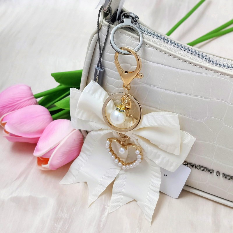 UDPP 2Pcs Cherry Keychain & Pearl Bow Keychain, Sparkly Bowknot