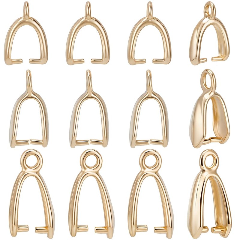 Beebeecraft 30Pcs 3 Sizes Pinch Bails 24K Gold Plated Snap