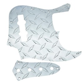 KAISH Diamond Plate 4 String Jazz J Bass Pickguard with Metal Aluminum JB Control Plate and Screws for American/Mexican FD Jazz Bass Silver