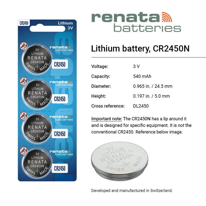 Renata CR2450N Batteries - 3V Lithium Coin Cell 2450 Battery