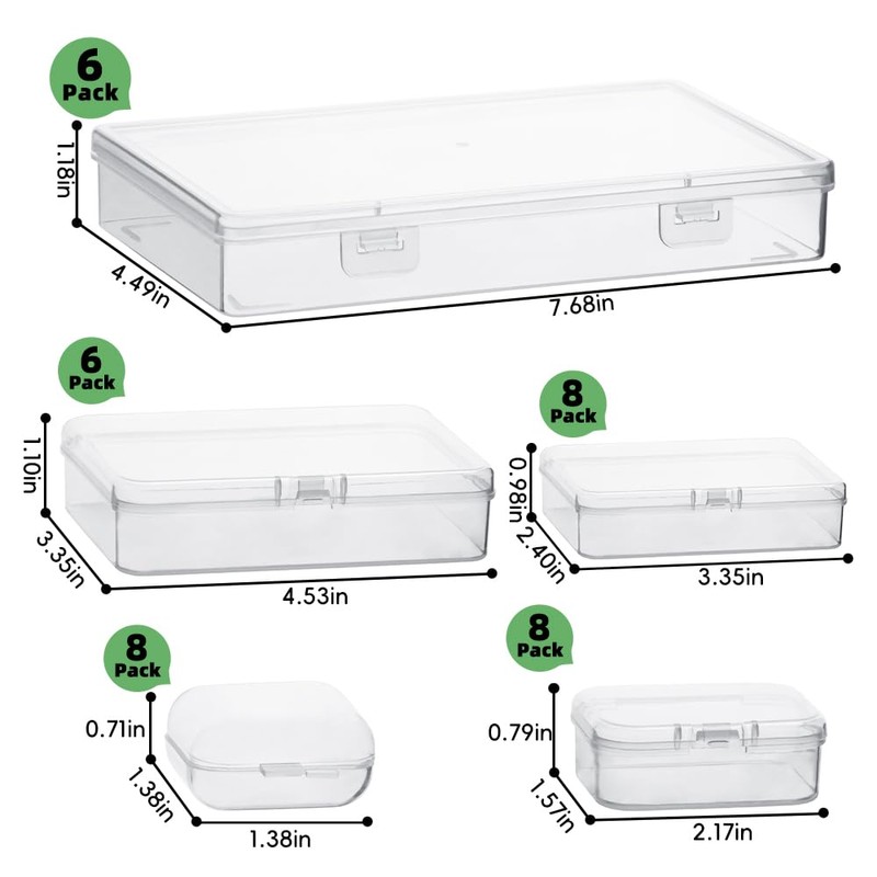 RETON 36Pcs Mixed Sizes Plastic Rectangular Clear Organizer Storage Box,