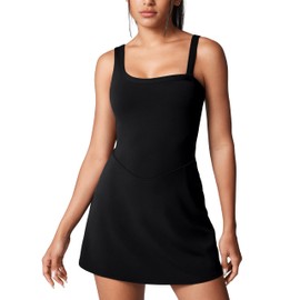 UNISSU Hugcurve Detachable Adjustable Strap Womens Tennis Dress Built in Bra Summer Athletic Dress for Women with Shorts Pockets Black Medium