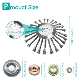 Viilich Wild Herb Brush - 255 x 25.4 mm Cone Weed Brush Cutter with 4 Adapters for Weed Trimmer (10 Inches)