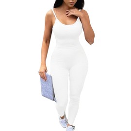 zhaistar Women’s Sleeveless Spaghetti Strap Bodycon Tank One Piece Jumpsuits Rompers Playsuit White XS