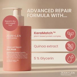Jean & Len 2-in-1 Mask Professional Advanced Repair, repairing hair mask for dry & damaged hair, intensely nourishes, for less hair breakage, suitable as rinse-off & leave-in, vegan 200 ml