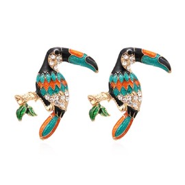 Parrot Earrings for Women, Cute Parrot Toucan Earrings for Girls, Parrot Branch Dangle Earrings Hypoallergenic, Tropical Parrot Bird Earrings, Parrot Animal Bohemian Stud Earrings, Zinc