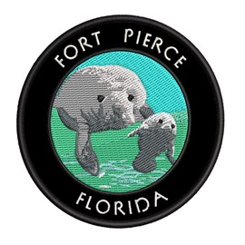 Fort Pierce, Florida Manatees Embroidered Premium Patch DIY Iron-on or Sew-on Decorative Badge Emblem Vacation Souvenir Travel Gear Clothes Appliques